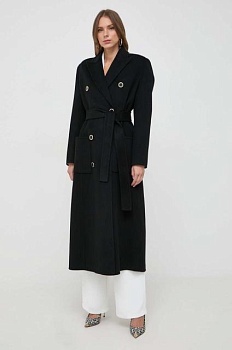 foto вовняне пальто elisabetta franchi колір чорний перехідне двобортне