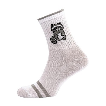 foto носки подростковые siela rt1323-130 высокие, спортивные, белые с двумя полосками и енотом, размер 31-34
