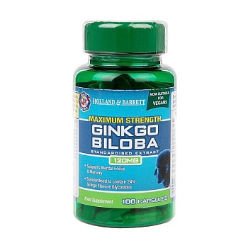 foto дієтична добавка в капсулах holland & barrett maximum strength ginkgo biloba гінкго білоба 120 мг, 100 шт