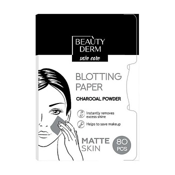 foto матирующие салфетки для лица beautyderm skin care blotting paper с угольным порошком, 80 шт