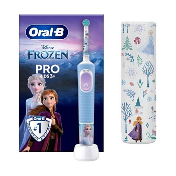 foto электрическая зубная щетка oral-b braun pro kids frozen с футляром, от 3 лет