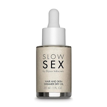 foto мерцающее сухое масло-шиммер для тела и волос bijoux indiscrets slow sex hair and skin shimmer dry oil, 30 мл