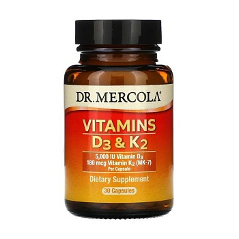 foto дієтична добавка вітаміни в капсулах dr. mercola vitamins d3 & k2, 180 мкг, 30 шт