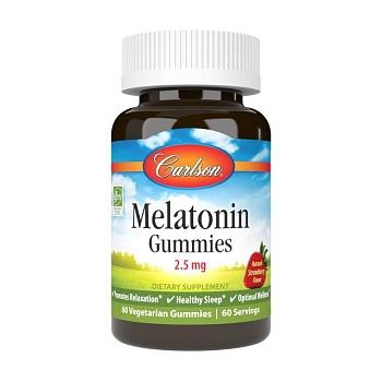 foto диетическая добавка в жевательных конфетах carlson labs melatonin gummies мелатонин, со вкусом клубники, 2.5 мг, 60 шт