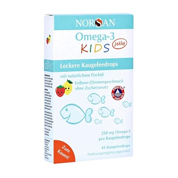 foto диетическая добавка для детей в желе norsan omega-3 kids jelly омега-3 со вкусом клубники и лимона, 250 мг, 45 шт