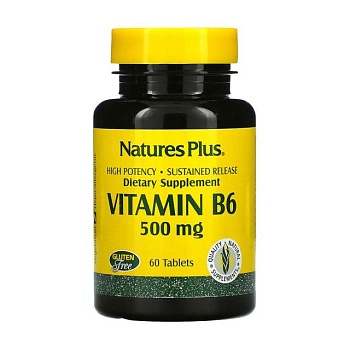 foto дієтична добавка вітаміни в таблетках naturesplus вітамін b-6 повільного вивільнення 500 мг, 60 шт