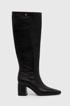 foto кожаные сапоги tory burch banana tall boot женские цвет чёрный каблук кирпичик 154529-006