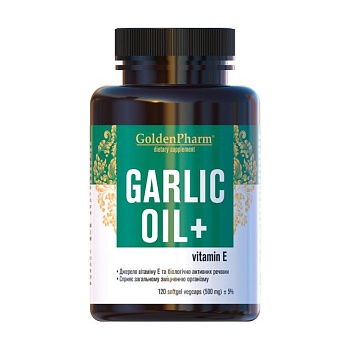 foto диетическая добавка в капсулах golden pharm garlic оil + витамин е, 120 шт