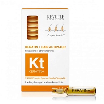 foto активатор для роста волос revuele keratin+ hair activator для тонких, поврежденных и ослабленных волос, 8*5 мл