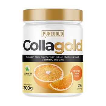 foto диетическая добавка в порошке pure gold collagold коллаген апельсиновый сок, 300 г