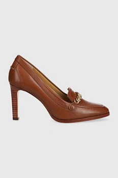foto кожаные туфли lauren ralph lauren colleen цвет коричневый каблук кирпичик 802922167001