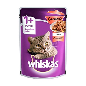foto влажный корм для кошек whiskas casserole с говядиной в желе, 85 г