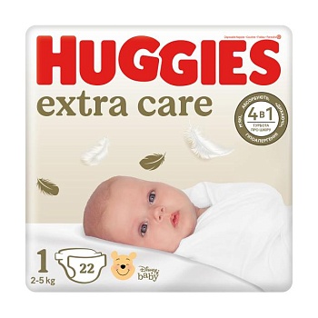 foto підгузки huggies extra care mega розмір 1 (2-5 кг), 22 шт