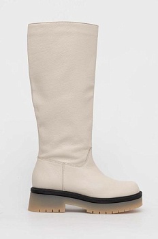 foto кожаные сапоги charles footwear dora женские цвет бежевый на плоском ходу dora.knee.high.b.l.b