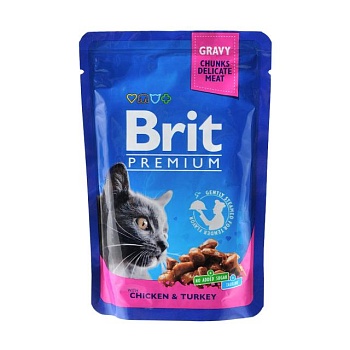 foto влажный корм для кошек всех пород brit premium by nature с курицей и индейкой, 100 г