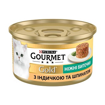 foto влажный корм для кошек purina gourmet gold нежные биточки с индейкой и шпинатом, 85 г
