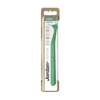 foto флосс-зубочистка с ручкой jordan green clean flosser + 5 сменных флоссеров, 1 шт