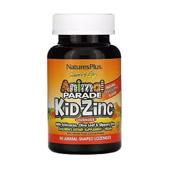foto дієтична добавка для дітей в таблетках для розсмоктування naturesplus animal parade kid zinc цинк, зі смаком мандарина, 90 шт
