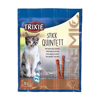 foto ласощі для кішок trixie stick quintett з ягням та індичкою, 5*5 г