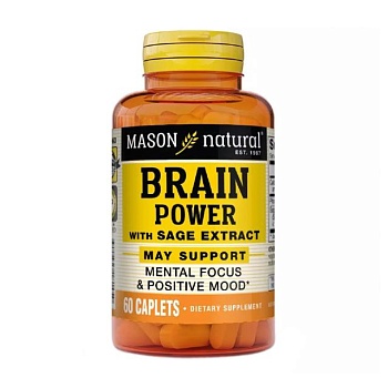 foto дієтична добавка в каплетах mason natural brain power with sage extract сила мозку з екстрактом шавлії, 60 шт