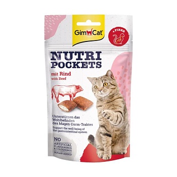 foto вітамінні ласощі для кішок gimcat nutri pockets dental з яловичиною та солодом, 60 г