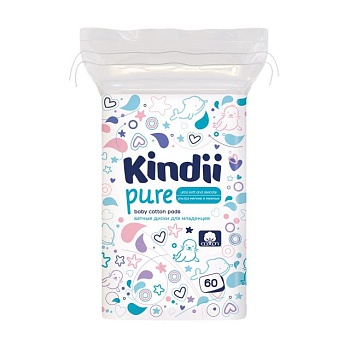 foto дитячі ватні диски cleanic kindii pure cotton pads, 60 шт