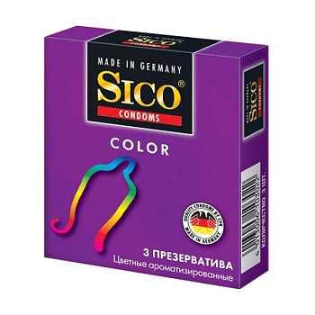 foto презервативы латексные sico color цветные, ароматизированные, 3 шт