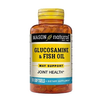 foto диетическая добавка в капсулах mason natural glucosamine & fish oil глюкозамин и рыбий жир, 90 шт