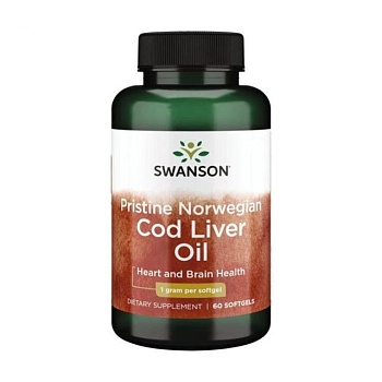 foto дієтична добавка в капсулах swanson pristine norwegian cod liver oil, 60 шт