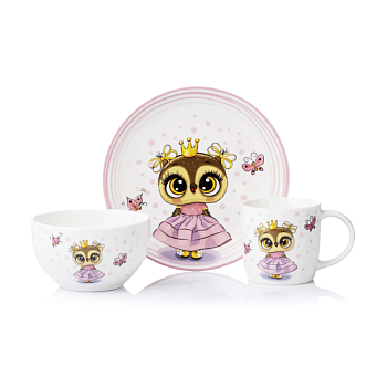 foto набір дитячого посуду ardesto princess owl, 3 предмета (ar3453os)