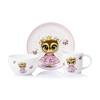 foto набор детской посуды ardesto princess owl, 3 предмета (ar3453os)