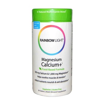 foto харчова добавка мінерали в таблетках rainbow light magnesium calcium + food-based formula, 90 шт