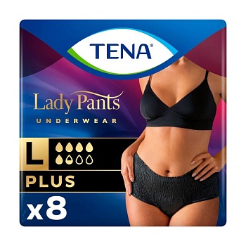foto урологические трусы женские tena lady slim pants plus black, размер l, 8 шт