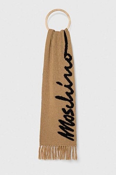 foto шерстяной шарф moschino цвет бежевый узорный