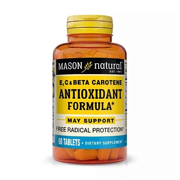 foto диетическая добавка в таблетках mason natural antioxidant formula vitamin e, c & beta carotene, 60 шт