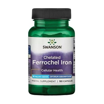 foto диетическая добавка минералы в капсулах swanson chelated ferrochel iron железо, 18 мг, 180 шт