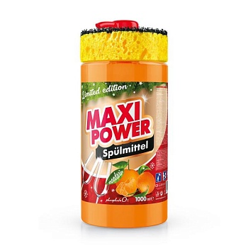 foto средство для мытья посуды maxi power мандарин, с губкой, 1 л