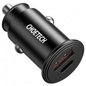 foto автомобільний зарядний пристрій choetech pd3.0 30w fast black (tc0006)