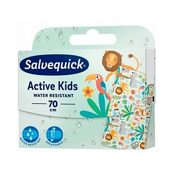 foto дитячій водостійкий пластир salvequick active kids water resistant 70 см, 7 шт