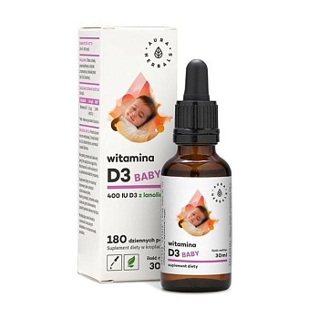 foto дієтична добавка дитяча вітаміни в краплях aura herbals vitamin d3 baby вітамін d3 400 мо, 30 мл