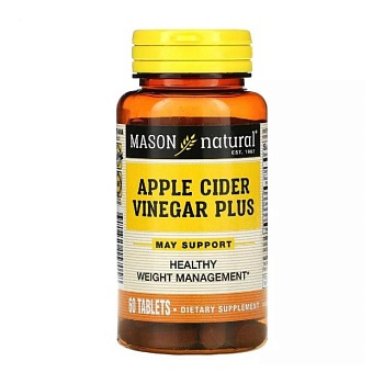 foto диетическая добавка в таблетках mason natural apple cider vinegar plus яблочный уксус +, 60 шт