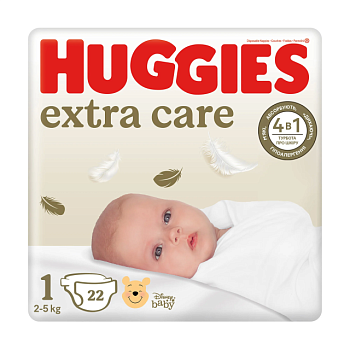 foto подгузники huggies extra care mega размер 1 (2-5 кг), 22 шт