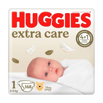 foto подгузники huggies extra care box размер 1 (2-5 кг), 168 шт