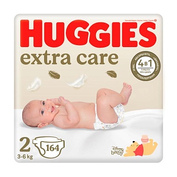 foto подгузники huggies extra care box размер 2 (3-6 кг), 164 шт