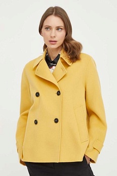 foto шерстяное пальто weekend max mara цвет жёлтый переходной двубортный