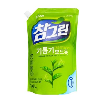 foto средство для мытья посуды lion chamgreen зеленый чай, 1.34 л (дой-пак)