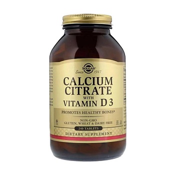foto дієтична добавка вітамінно-мінеральний комплекс в таблетках solgar calcium citrate with vitamin d3 цитрат кальцію + вітамін d3, 240 шт