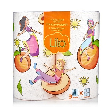 foto туалетная бумага lito цветное настроение, белая, с ароматом персика, 3-слойная, 150 отрывов, 4 рулона
