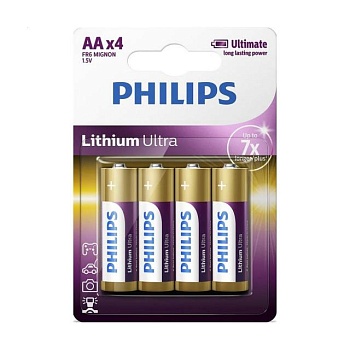 foto літієва батарейка philips lithium ultra aaa, 4 шт