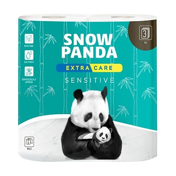 foto туалетная бумага сніжна панда extra care sensitive белая, 3-слойная, 150 отрывов, 4 рулона